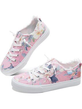 Women's Pink Blue Rubber Sole Comfortable Canvas Fashion Slip on Walking Sneaker